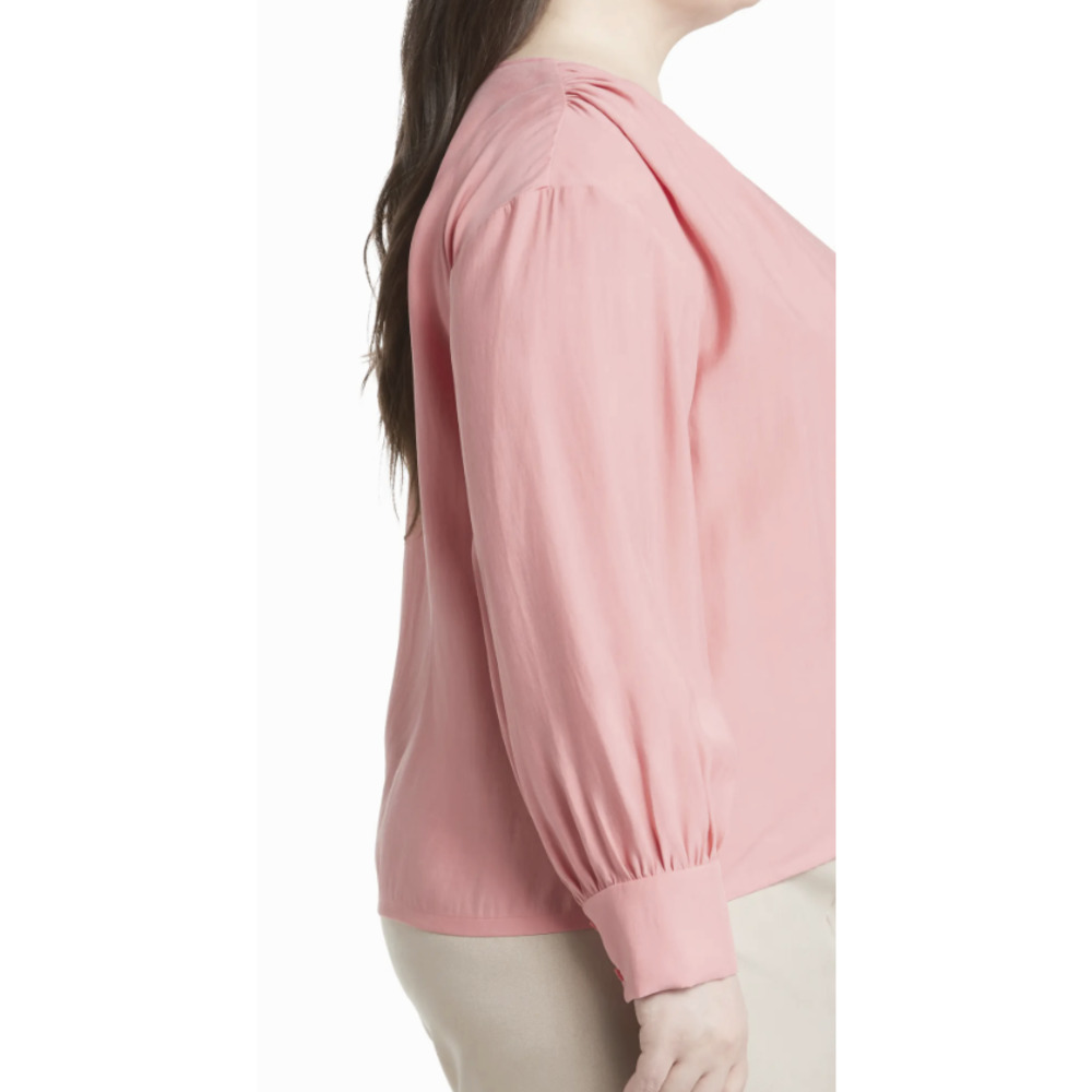 Nordstrom V-Neck Long Sleeve Button-Up Modal Blouse | Pale Pink, Sz L New - Picture 4 of 9